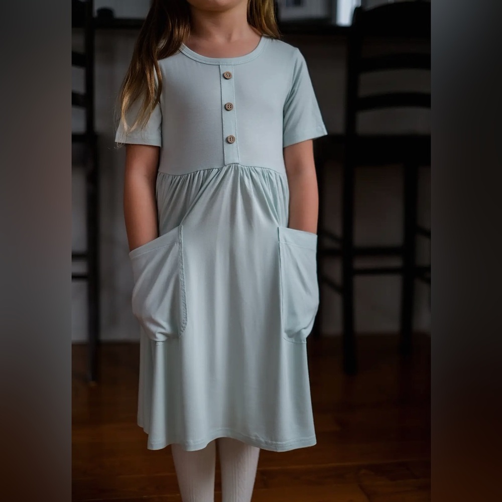 Bamboo Pocket Dress in Seafoam Whisper | Bee & Magnolia | 7Y
